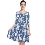 Easter bunny pattern Quarter Sleeve Waist Band Dress