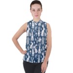Easter bunny pattern Mock Neck Chiffon Sleeveless Top