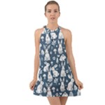 Easter bunny pattern Halter Tie Back Chiffon Dress