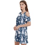 Easter bunny pattern Women s Cold Shoulder Round Neck Mini Dress