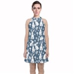 Easter bunny pattern Velvet Halter Neckline Dress 
