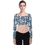 Easter bunny pattern Velvet Long Sleeve Crop Top