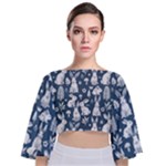 Easter bunny pattern Tie Back Butterfly Sleeve Chiffon Top