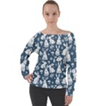 Easter bunny pattern Off Shoulder Long Sleeve Velour Top