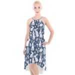 Easter bunny pattern High-Low Halter Chiffon Dress 