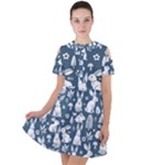 Easter bunny pattern Short Sleeve Shoulder Cut Out Dress 