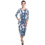 Easter bunny pattern Quarter Sleeve Midi Velour Bodycon Dress