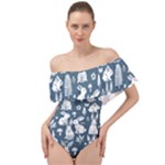 Easter bunny pattern Off Shoulder Velour Bodysuit 