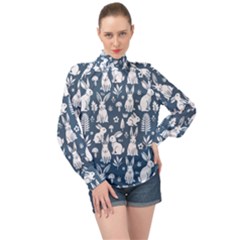High Neck Long Sleeve Chiffon Top 