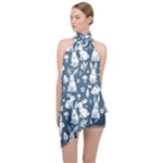Easter bunny pattern Halter Asymmetric Satin Top