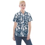 Easter bunny pattern Women s Short Sleeve Pocket Shirt