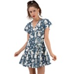 Easter bunny pattern Flutter Sleeve Wrap Dress