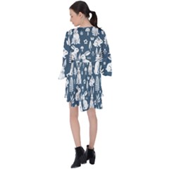 V-Neck Flare Sleeve Mini Dress 
