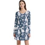 Easter bunny pattern Long Sleeve Velour Skater Dress