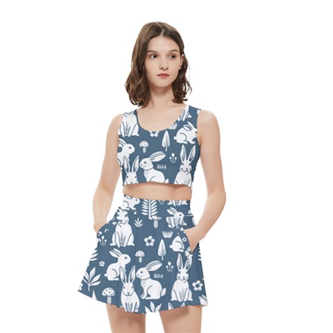 Easter bunny pattern Women s Crop Top Pleated Skater Rave Skirt from ArtsNow.com