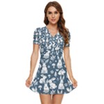 Easter bunny pattern V-Neck High Waist Chiffon Mini Dress