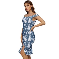 Off Shoulder Ruffle Split Hem Bodycon Dress 