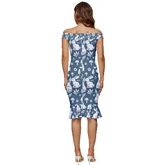 Off Shoulder Ruffle Split Hem Bodycon Dress 