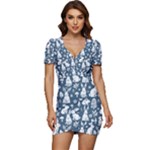 Easter bunny pattern Low Cut Cap Sleeve Mini Dress