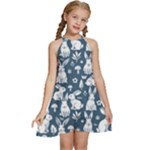 Easter bunny pattern Kids  Halter Collar Waist Tie Chiffon Dress