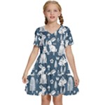 Easter bunny pattern Kids  Short Sleeve Tiered Mini Dress