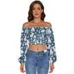 Easter bunny pattern Long Sleeve Crinkled Weave Crop Top