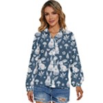 Easter bunny pattern Women s Long Sleeve Button Up Shirt