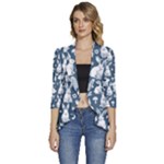Easter bunny pattern Women s 3/4 Sleeve Ruffle Edge Open Front Jacket
