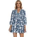 Easter bunny pattern V-Neck Placket Mini Dress