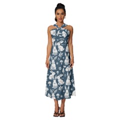 Sleeveless Cross Front Cocktail Midi Chiffon Dress 