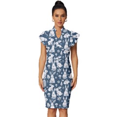 Vintage Frill Sleeve V-Neck Bodycon Dress 