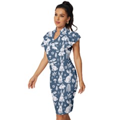 Vintage Frill Sleeve V-Neck Bodycon Dress 