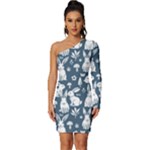 Easter bunny pattern Long Sleeve One Shoulder Mini Dress