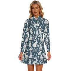 Women s Long Sleeve Bow Deco Button Up Dress 