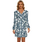 Easter bunny pattern Long Sleeve Waist Tie Ruffle Velvet Dress