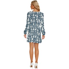 Long Sleeve Waist Tie Ruffle Velvet Dress 