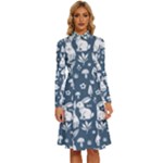 Easter bunny pattern Long Sleeve Shirt Collar A-Line Dress