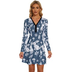 Long Sleeve Deep V Mini Dress  