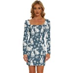 Easter bunny pattern Long Sleeve Square Neck Bodycon Velvet Dress