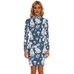 Easter bunny pattern Long Sleeve Shirt Collar Bodycon Dress