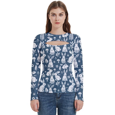 Easter bunny pattern Women s Cut Out Long Sleeve T