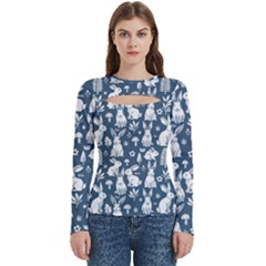 Easter bunny pattern Women s Cut Out Long Sleeve T