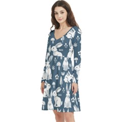 Long Sleeve V-neck skater dress with Pockets 