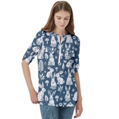 Women s Zip Front V-Neck 3/4 Sleeve Casual Top Pocket Shirt 