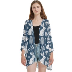 Open Front 3/4 Sleeve Batwing Chiffon Cardigan Kimono 