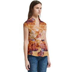 Women s Cap Sleeve Mandarin Collar Waist Tie Blouse 