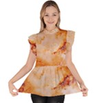 Burnt paper texture print design Ruffle Collar Short Sleeve Chiffon Top
