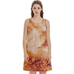 Burnt paper texture print design Round Neck Sleeve Casual Dress With Pockets