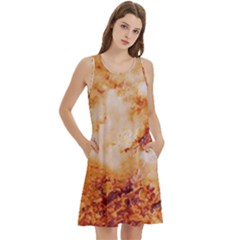 Round Neck Sleeve Casual Dress With Pockets 