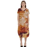 Burnt paper texture print design T-Shirt Midi Dress With Pockets